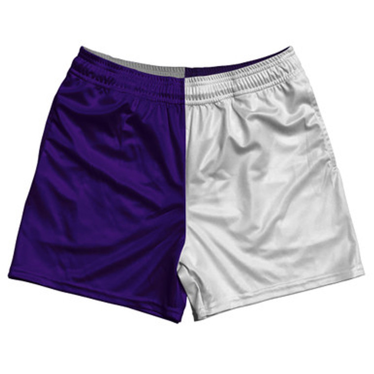 Purple Lakers And White Quad Color Rugby Gym Short 5 Inch Inseam With Pockets Made In USA