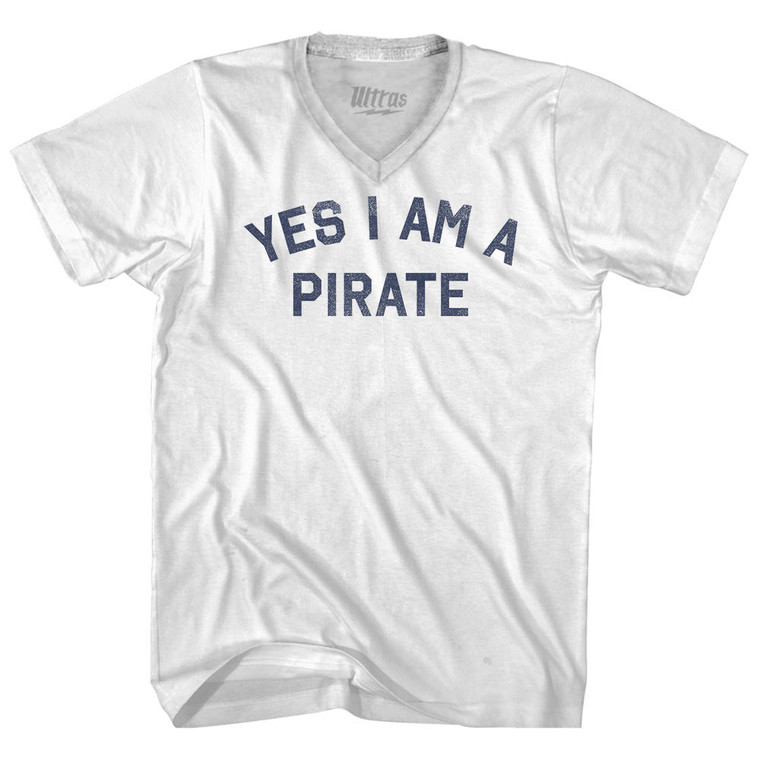 Yes I Am A Pirate Adult Tri-Blend V-neck T-shirt - White