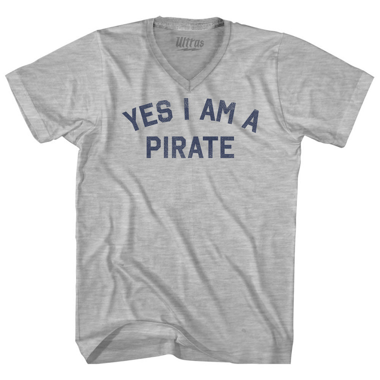 Yes I Am A Pirate Adult Cotton V-neck T-shirt - Grey Heather