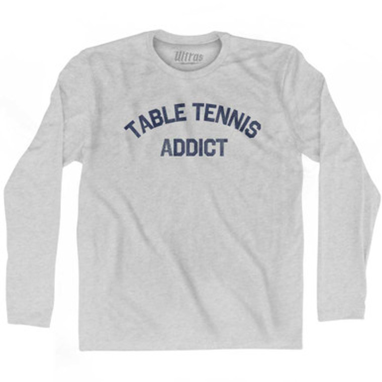 Table Tennis Addict Adult Cotton Long Sleeve T-shirt - Grey Heather