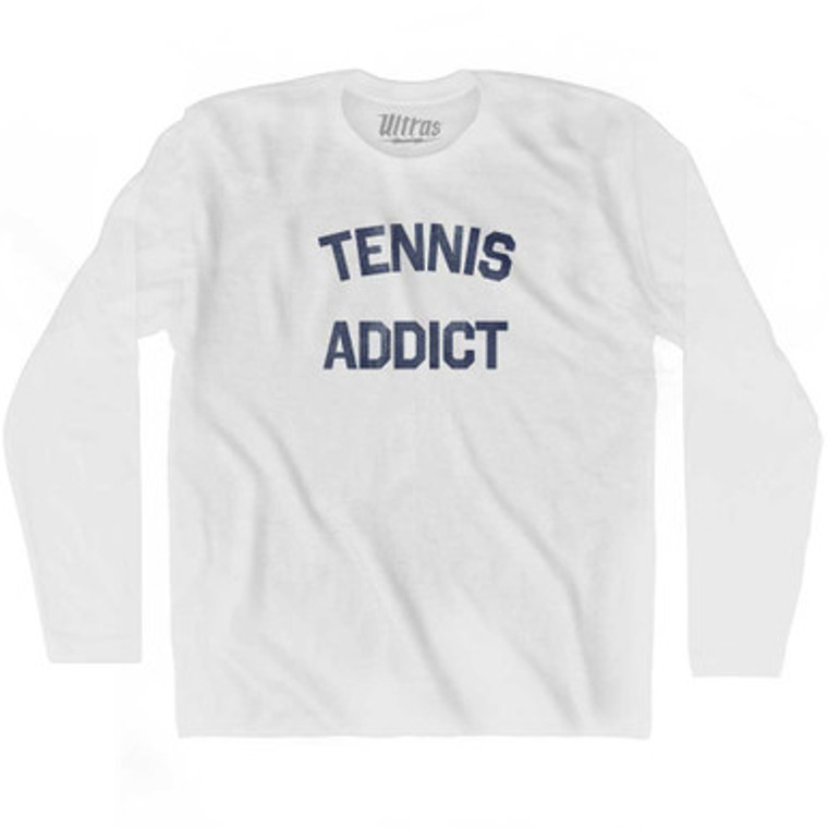 Tennis Addict Adult Cotton Long Sleeve T-shirt - White