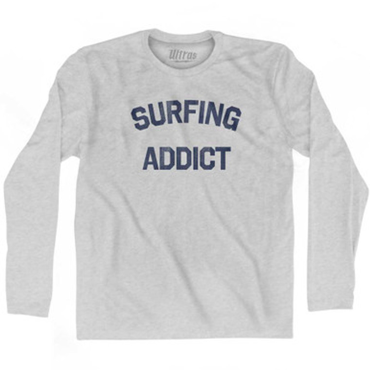 Surfing Addict Adult Cotton Long Sleeve T-shirt - Grey Heather