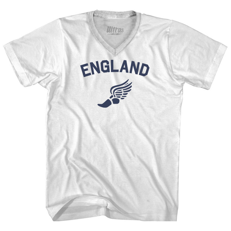 Title England Track Running Winged Foot Adult Tri-Blend V-neck T-shirt - White
