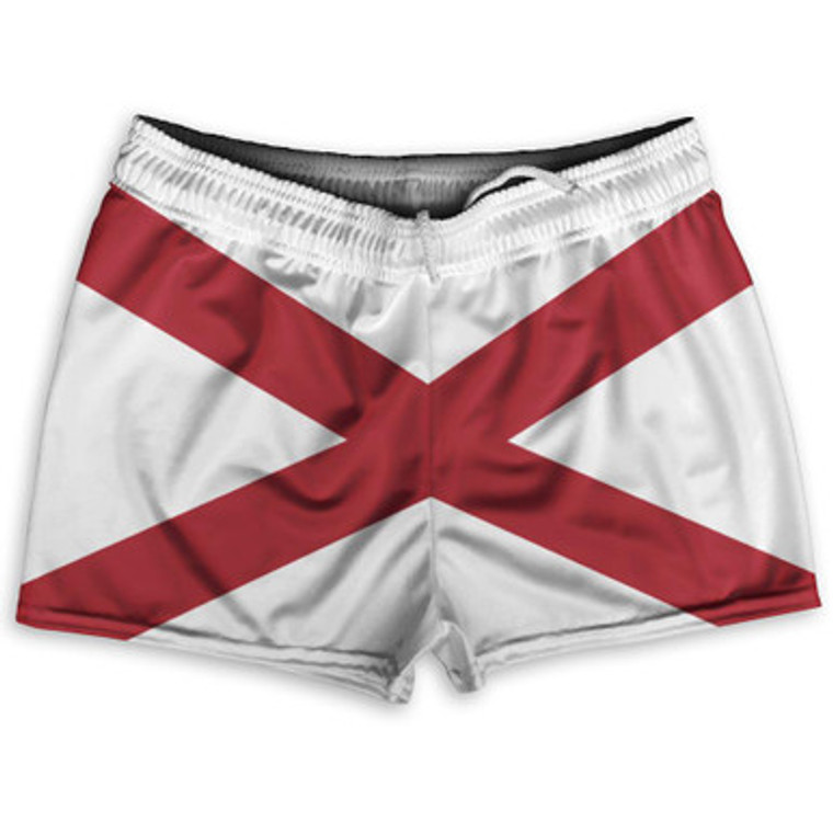 Alabama Carolina US State Flag Shorty Short Gym Shorts 2.5" Inseam Made In USA - White Red