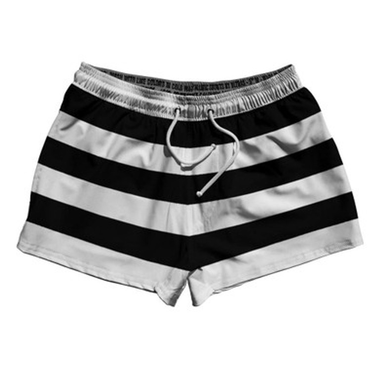 Black & White Horizontal Stripe 2.5" Swim Shorts Made in USA - Black & White