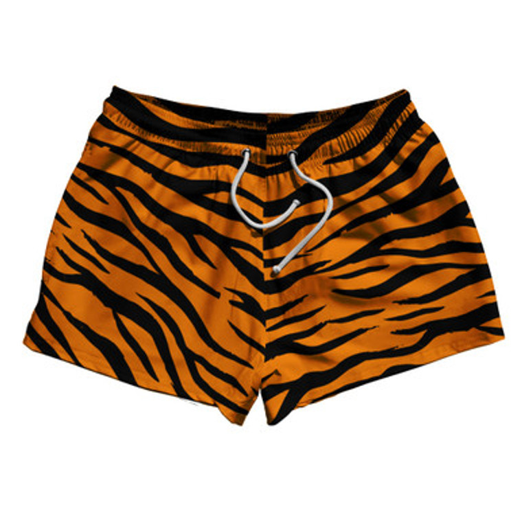 New Tiger Patten 2.5" Swim Shorts Made in USA - Orange Black