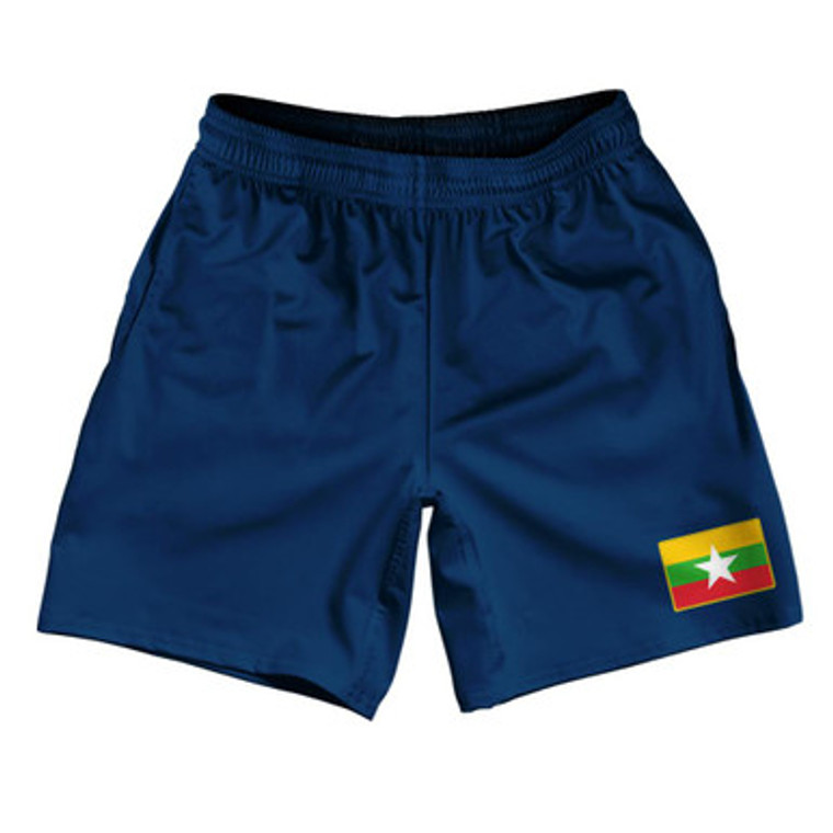 Myanmar Country Heritage Flag Athletic Running Fitness Exercise Shorts 7" Inseam Made In USA Shorts by Ultras