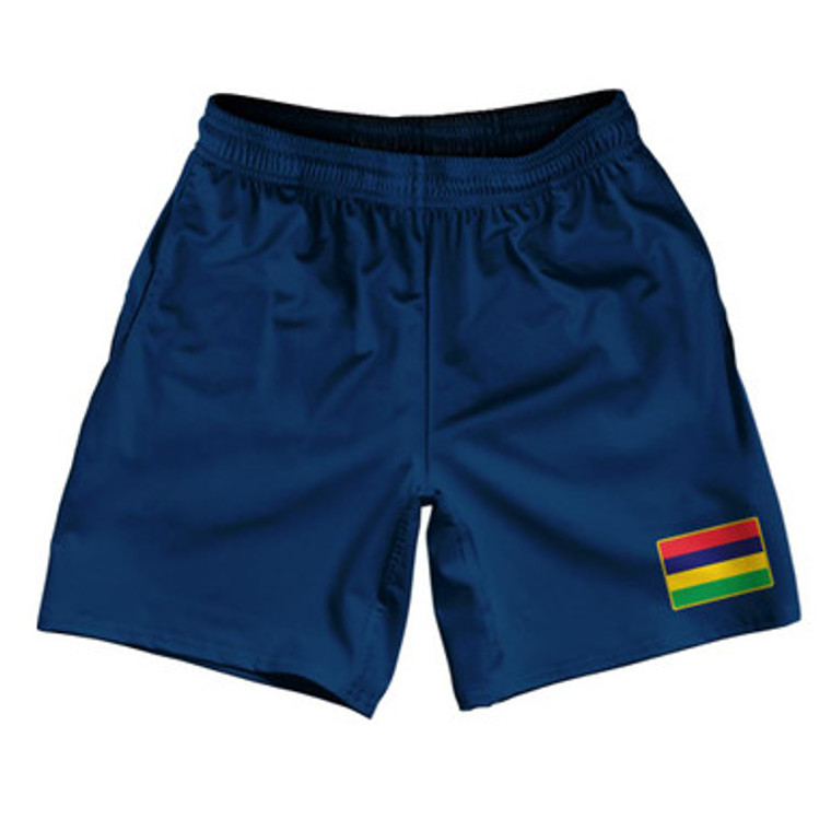 Mauritius Country Heritage Flag Athletic Running Fitness Exercise Shorts 7" Inseam Made In USA Shorts by Ultras