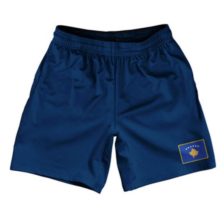 Kosovo Country Heritage Flag Athletic Running Fitness Exercise Shorts 7" Inseam Made In USA Shorts by Ultras