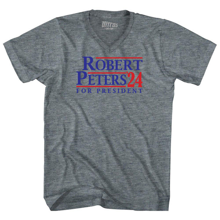 Robert Peters For President 24 Tri-Blend V-neck Womens Junior Cut T-shirt - Athletic Grey