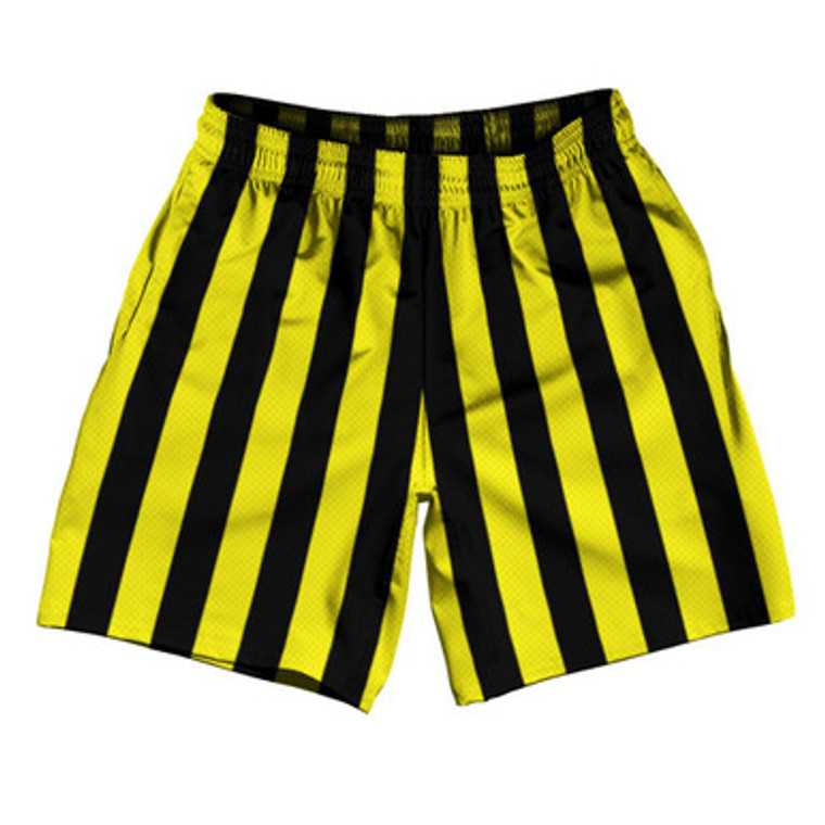 Canary Yellow & Black Vertical Stripe Athletic Running Fitness Exercise Shorts 7" Inseam Shorts Made In USA by Ultras