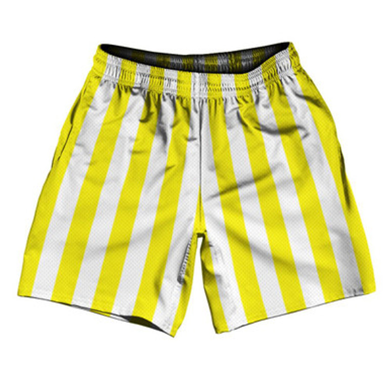 Canary Yellow & White Vertical Stripe Athletic Running Fitness Exercise Shorts 7" Inseam Shorts Made In USA by Ultras