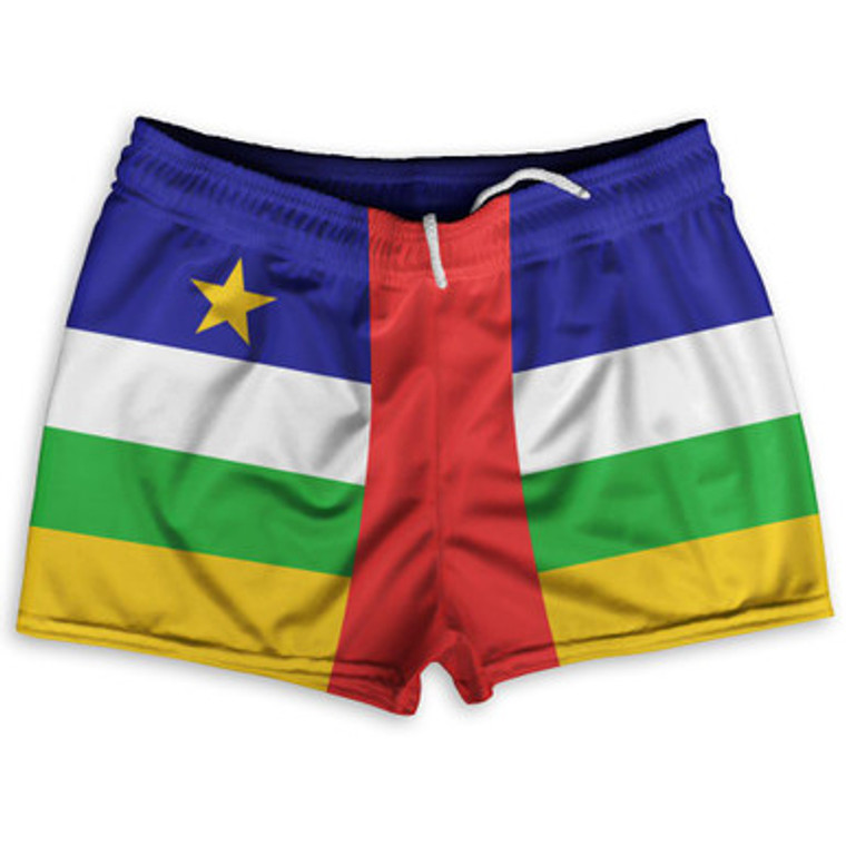 Central African Republic County Flag Shorty Short Gym Shorts 2.5" Inseam Made In USA by Shorty Shorts