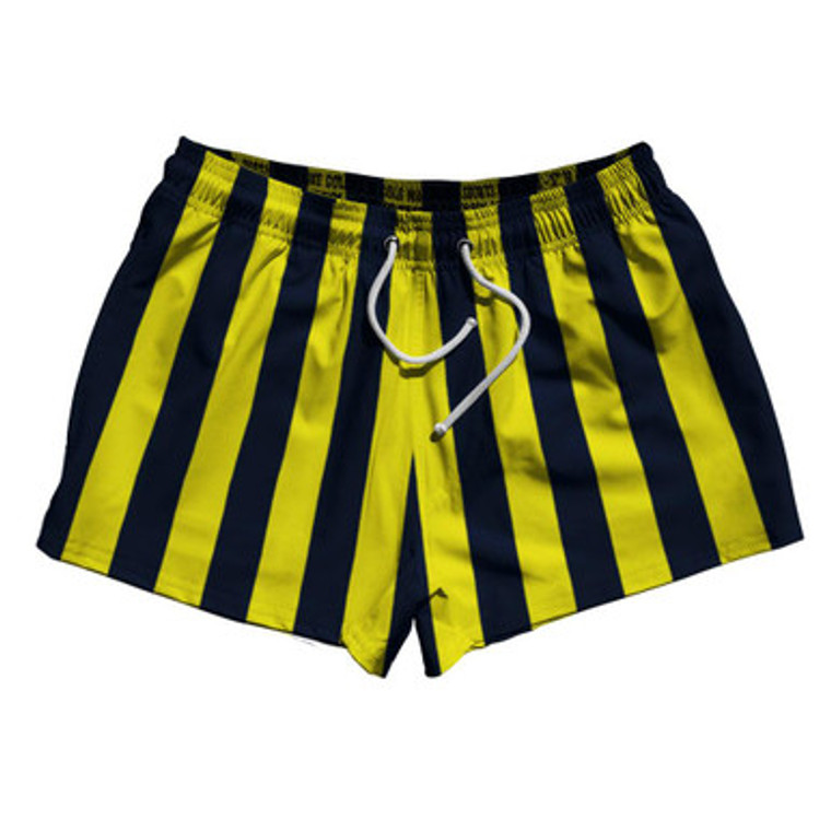 Navy Blue & Canary Yellow Vertical Stripe 2.5" Swim Shorts Made in USA by Ultras