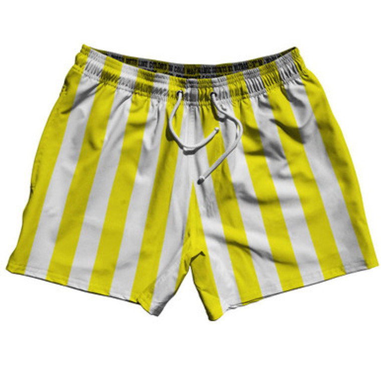 Canary Yellow & White Vertical Stripe 5" Swim Shorts Made in USA by Ultras