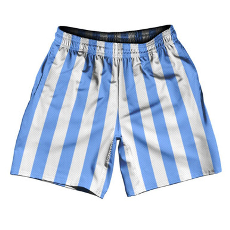 Carolina Blue & White Vertical Stripe Athletic Running Fitness Exercise Shorts 7" Inseam Shorts Made In USA by Ultras