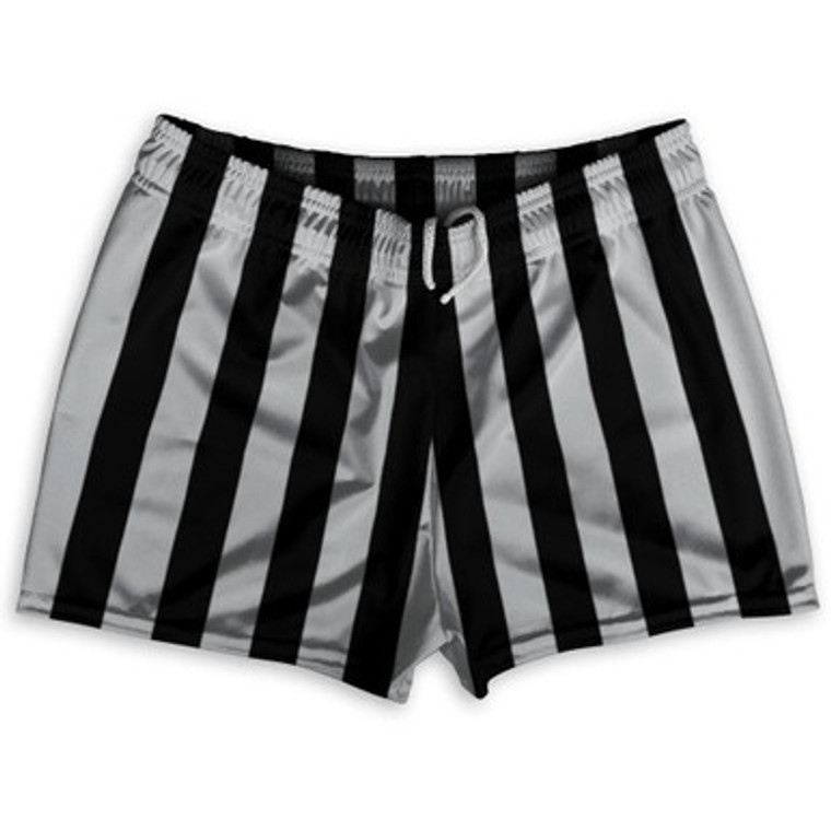 Medium Gray & Black Vertical Stripe Shorty Short Gym Shorts 2.5" Inseam Made In USA by Ultras