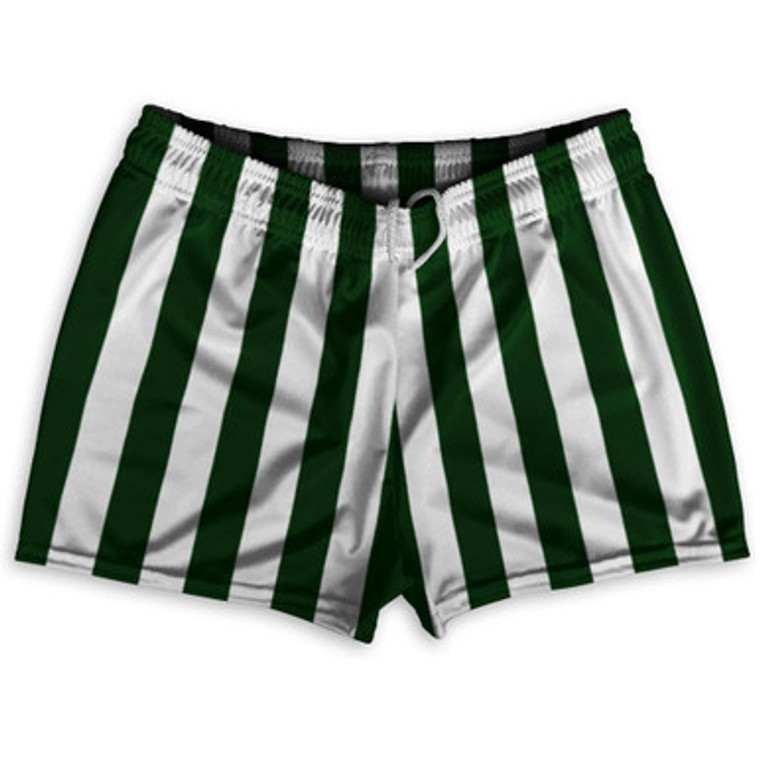 Forest Green & White Vertical Stripe Shorty Short Gym Shorts 2.5" Inseam Made In USA by Ultras