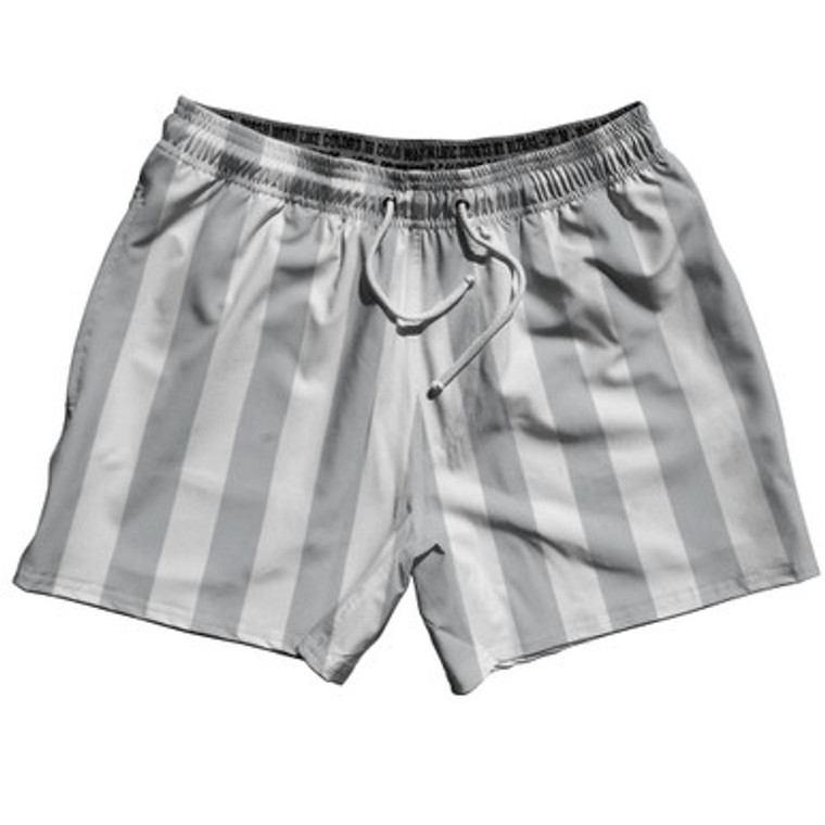 Medium Gray & White Vertical Stripe 5" Swim Shorts Made in USA by Ultras