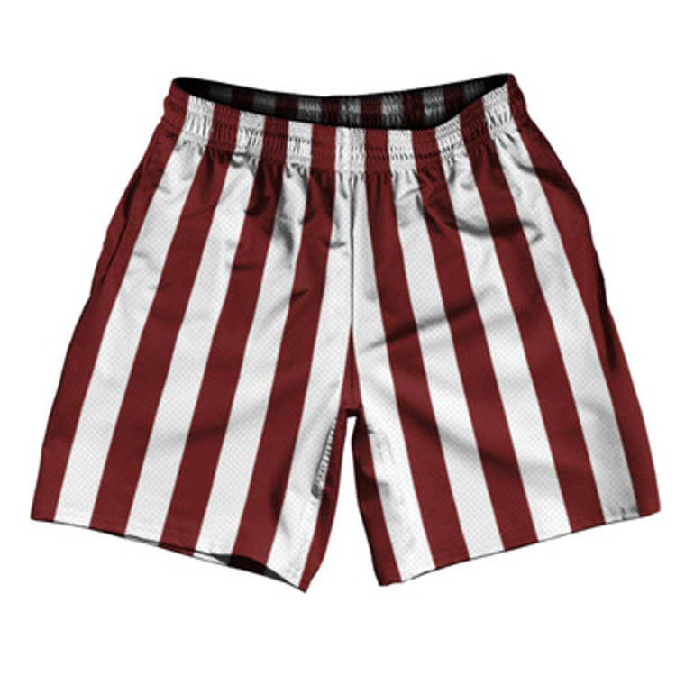 Maroon Red & White Vertical Stripe Athletic Running Fitness Exercise Shorts 7" Inseam Shorts Made In USA by Ultras