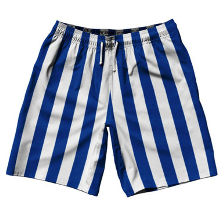 Royal Blue & White Vertical Stripe 10" Swim Shorts Made in USA by Ultras