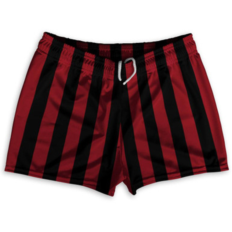 Cardinal Red & Black Vertical Stripe Shorty Short Gym Shorts 2.5" Inseam Made In USA by Ultras