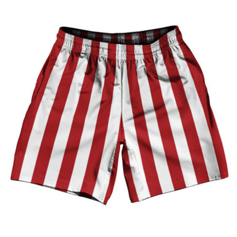 Dark Red & White Vertical Stripe Athletic Running Fitness Exercise Shorts 7" Inseam Shorts Made In USA by Ultras