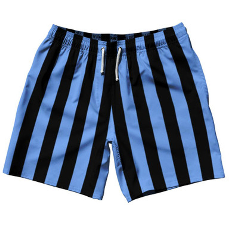 Carolina Blue & Black Vertical Stripe Swim Shorts 7.5" Made in USA by Ultras