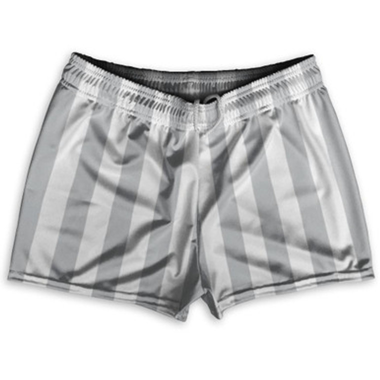 Medium Gray & White Vertical Stripe Shorty Short Gym Shorts 2.5" Inseam Made In USA by Ultras