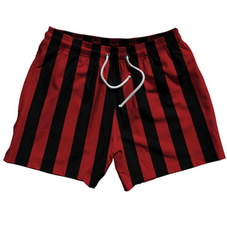 Dark Red & Black Vertical Stripe 5" Swim Shorts Made in USA by Ultras