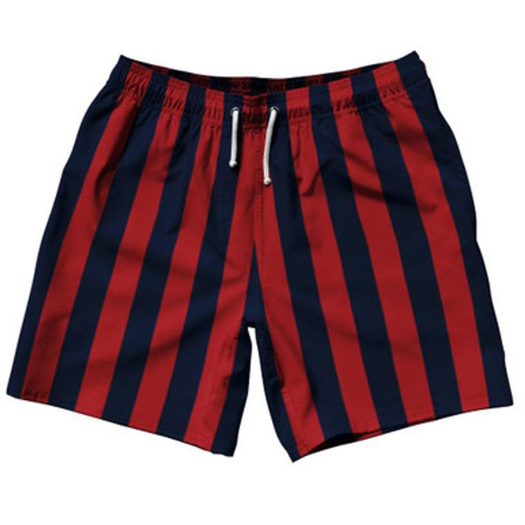 Navy Blue & Dark Red Vertical Stripe Swim Shorts 7.5" Made in USA by Ultras