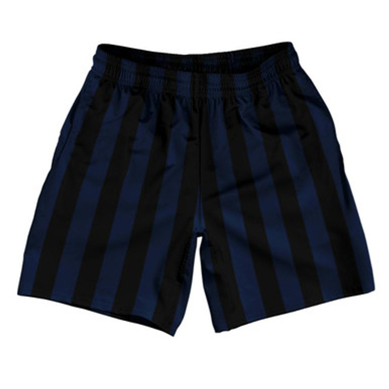 Navy Blue & Black Vertical Stripe Athletic Running Fitness Exercise Shorts 7" Inseam Shorts Made In USA by Ultras