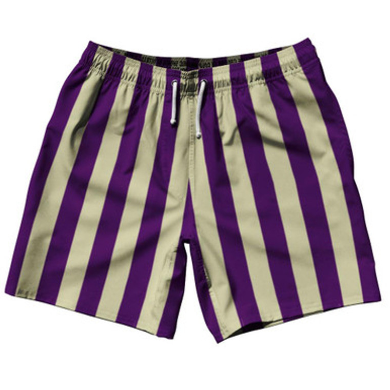 Medium Purple & Vegas Gold Vertical Stripe Swim Shorts 7.5" Made in USA by Ultras