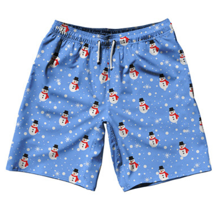 Snowman Christmas 10" Swim Shorts Made in USA - Blue