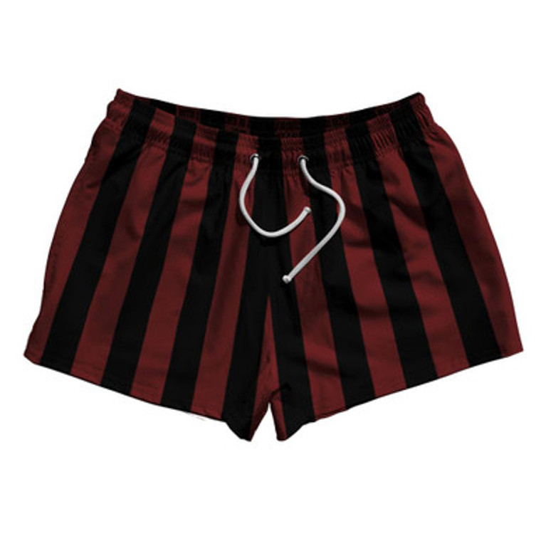 Maroon Red & Black Vertical Stripe 2.5" Swim Shorts Made in USA by Ultras
