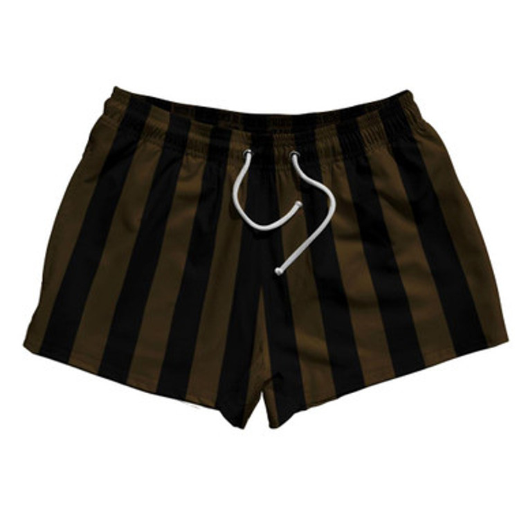 Dark Brown & Black Vertical Stripe 2.5" Swim Shorts Made in USA by Ultras