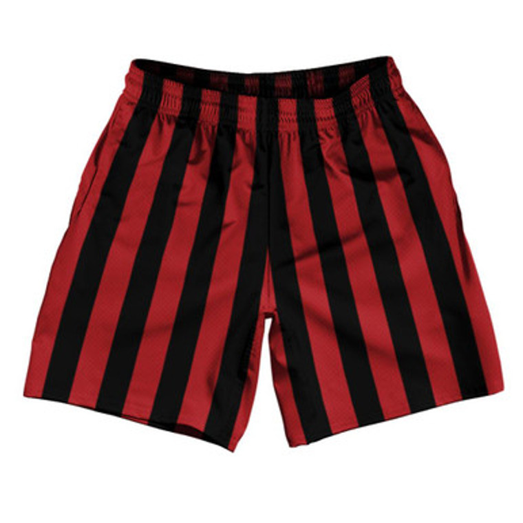 Dark Red & Black Vertical Stripe Athletic Running Fitness Exercise Shorts 7" Inseam Shorts Made In USA by Ultras
