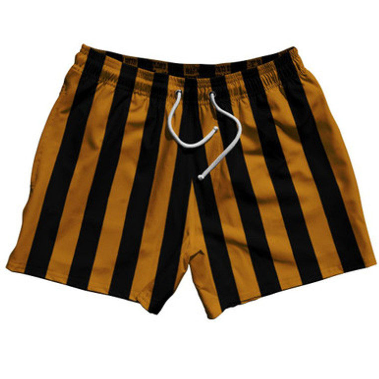 Burnt Orange & Black Vertical Stripe 5" Swim Shorts Made in USA by Ultras