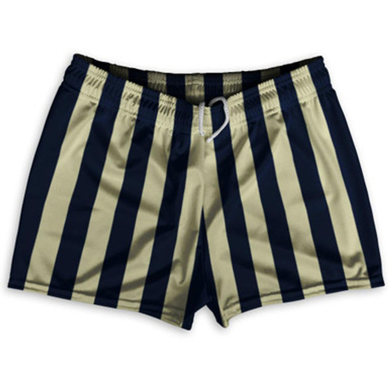 Navy Blue & Vegas Gold Vertical Stripe Shorty Short Gym Shorts 2.5" Inseam Made In USA by Ultras