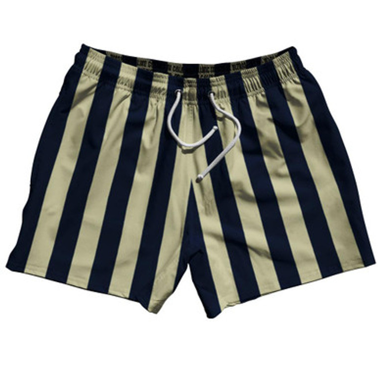 Navy Blue & Vegas Gold Vertical Stripe 5" Swim Shorts Made in USA by Ultras