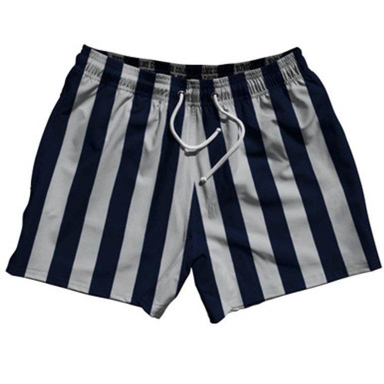 Navy Blue & Medium Grey Vertical Stripe 5" Swim Shorts Made in USA by Ultras