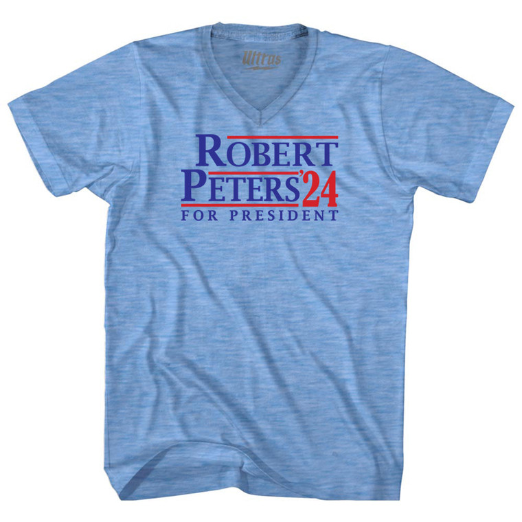 Robert Peters For President 24 Adult Tri-Blend V-neck T-shirt - Athletic Blue