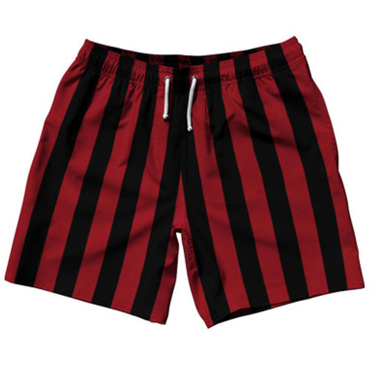 Cardinal Red & Black Vertical Stripe Swim Shorts 7.5" Made in USA by Ultras