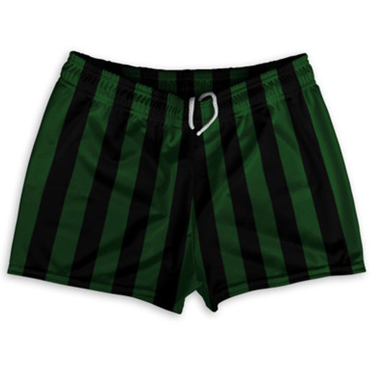 Hunter Green & Black Vertical Stripe Shorty Short Gym Shorts 2.5" Inseam Made In USA by Ultras