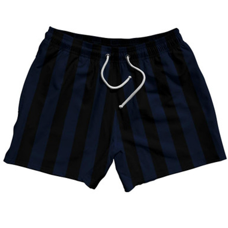 Navy Blue & Black Vertical Stripe 5" Swim Shorts Made in USA by Ultras