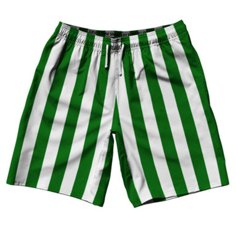 Kelly Green & White Vertical Stripe 10" Swim Shorts Made in USA by Ultras