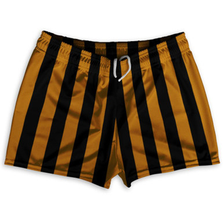 Burnt Orange & Black Vertical Stripe Shorty Short Gym Shorts 2.5" Inseam Made In USA by Ultras