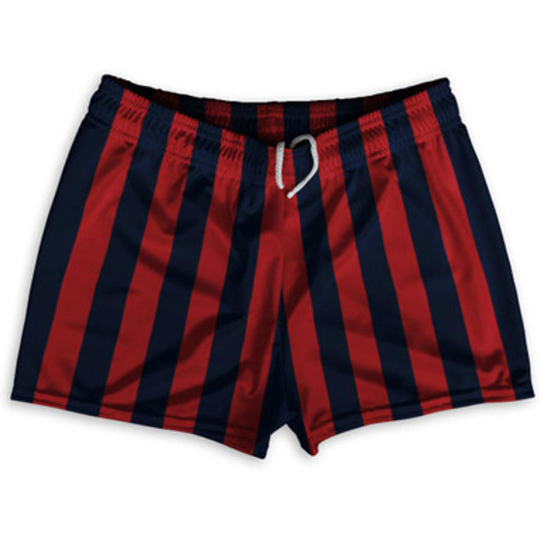 Navy Blue & Dark Red Vertical Stripe Shorty Short Gym Shorts 2.5" Inseam Made In USA by Ultras