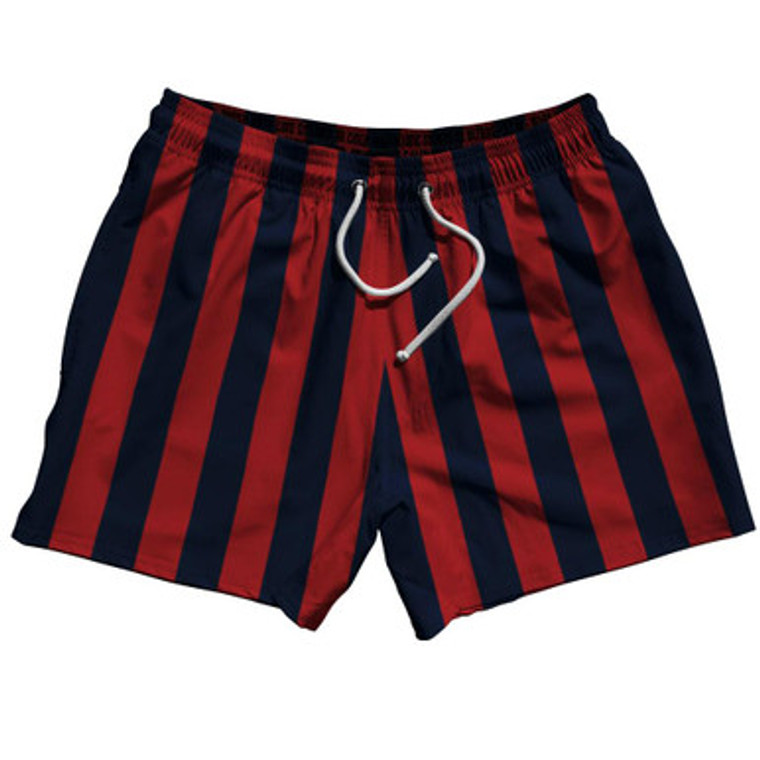 Navy Blue & Dark Red Vertical Stripe 5" Swim Shorts Made in USA by Ultras