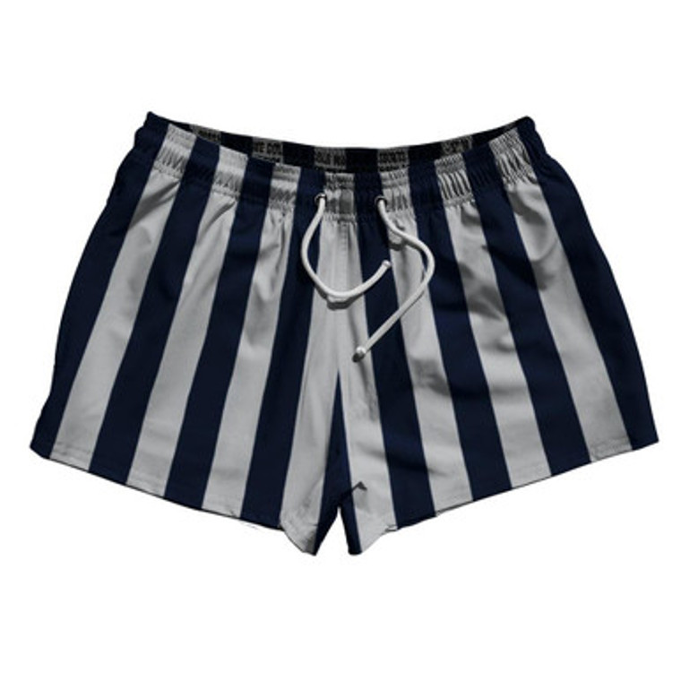 Navy Blue & Medium Grey Vertical Stripe 2.5" Swim Shorts Made in USA by Ultras